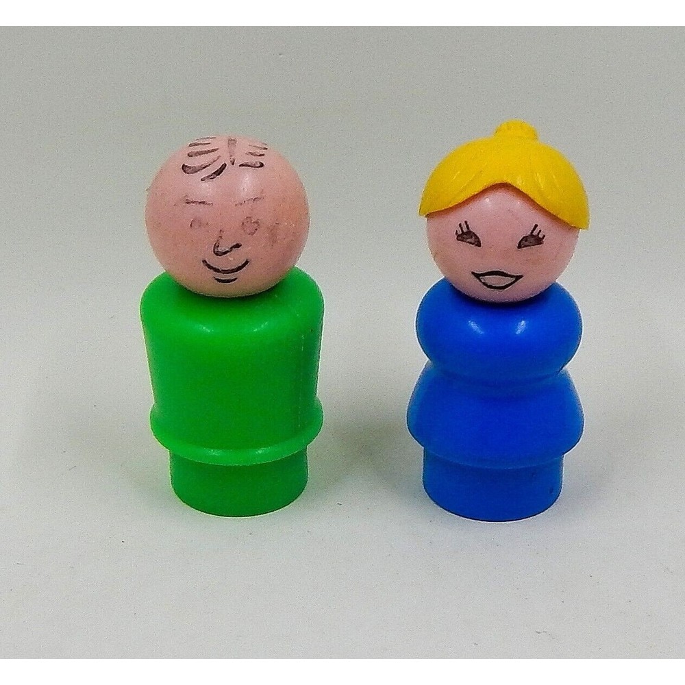 Fisher Price Little People Family Home Man Green Woman Blue Blonde Plastic